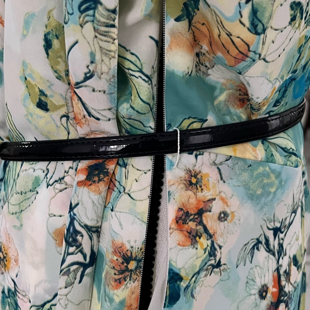 Robert Rodriguez Dress Medium S Floral Print Faux Wrap Draped Cap Sleeves - Picture 12 of 12